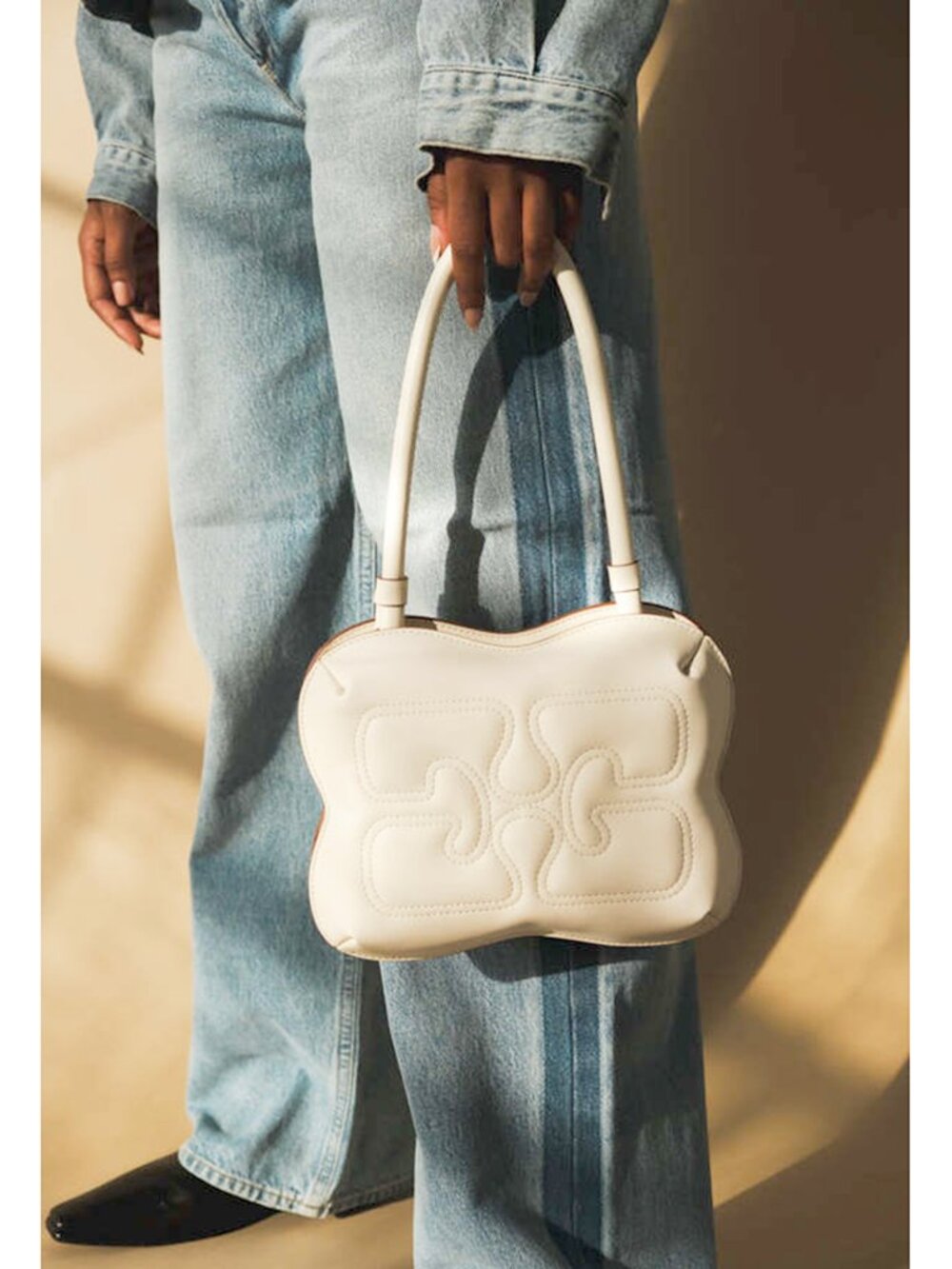 NEW GANNI Off White Egret BUTTERFLY Top Handle Small Shoulder Bag